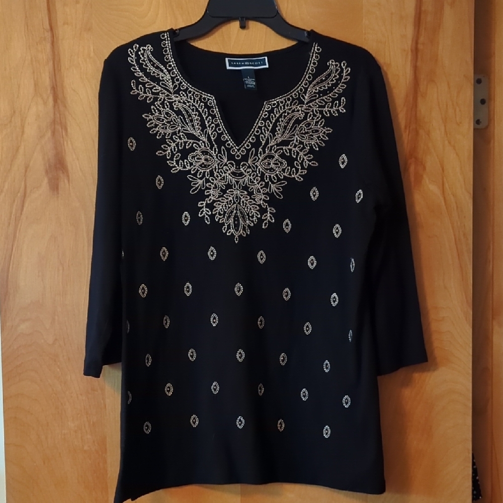 Black Embroidered Women's Top